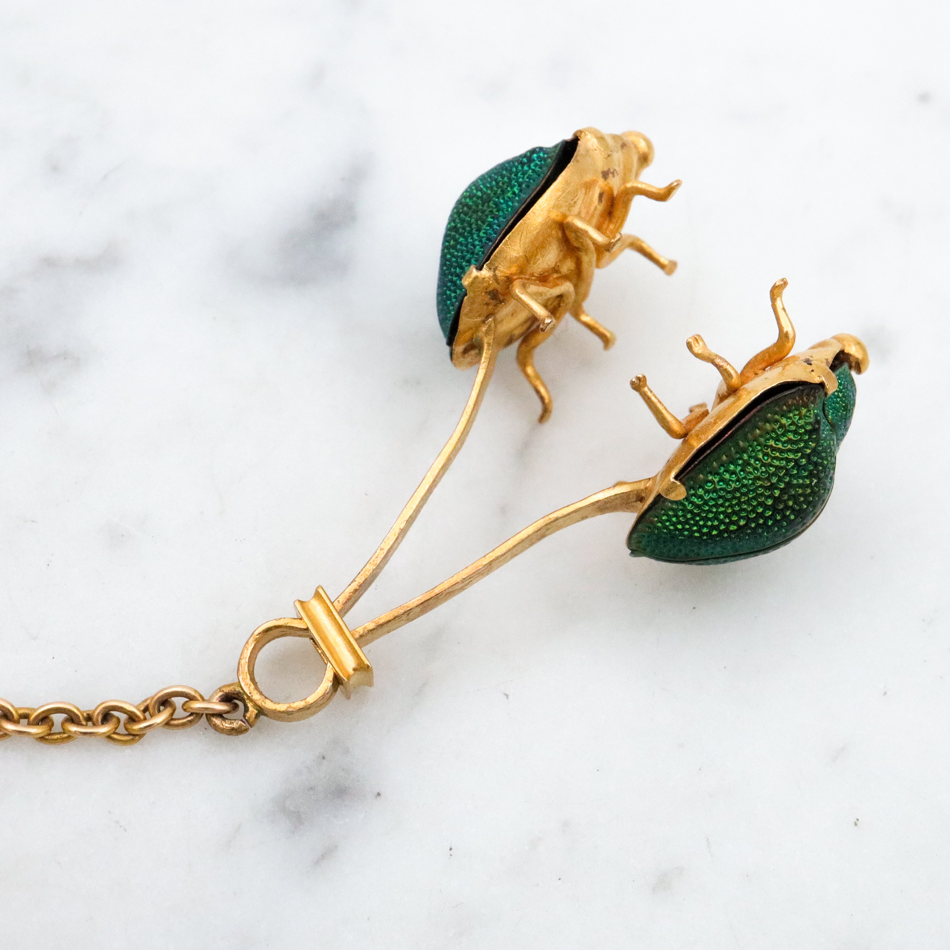 rare antique Egyptian Revival 14k gold scarab beetle handkerchief holder with ring